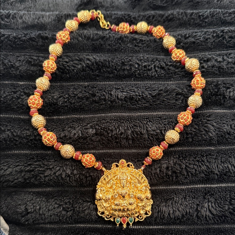 Gold and Red Beaded Necklace